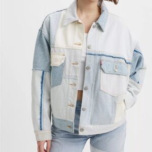 Levi's Blue and White Jean Jacket Cropped Fit